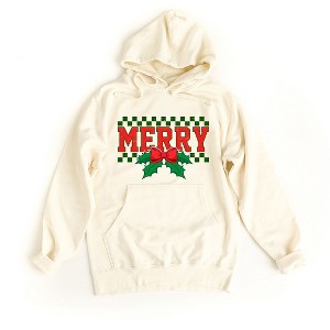 Simply Sage Market Women's Graphic Hoodie Merry Checkered Mistletoe - 1 of 3