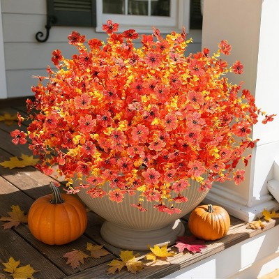 Artificial Fall Flowers Faux Mums for Outdoor Indoor Garden Home Decoration, Faux Flower Daisy with Eucalyptus Leaves Fake Mums Plants