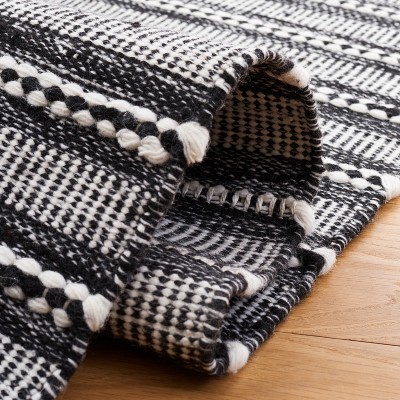 Black and Ivory 4' x 6' Handwoven Wool Stripe Rug