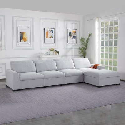 NicBex 149 Inch Modular L-Shaped Sectional Sofa,4-Seat Couch with Movable Ottoman for Living Room,Bedroom,Office