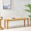 43" Backless Acacia Wood Patio Bench with Faux Rattan Seat,Handcrafted Indoor Outdoor Dining Bench for Entryway Garden Porch-Baofuwish - 2 of 4