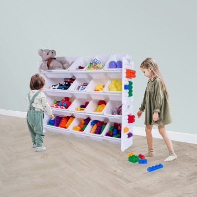 White Stackable Toy Organizer with 16 Removable Bins