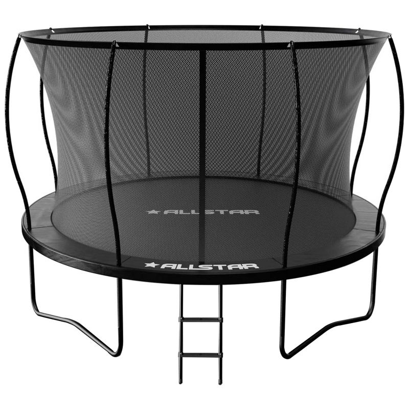 ALLSTAR 12 Ft Round Trampoline for Kids Outdoor Backyard Play Equipment Playset with Net Safety Enclosure and Ladder, Black, 1 of 9