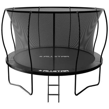 ALLSTAR 12 Ft Round Trampoline for Kids Outdoor Backyard Play Equipment Playset with Net Safety Enclosure and Ladder, Black
