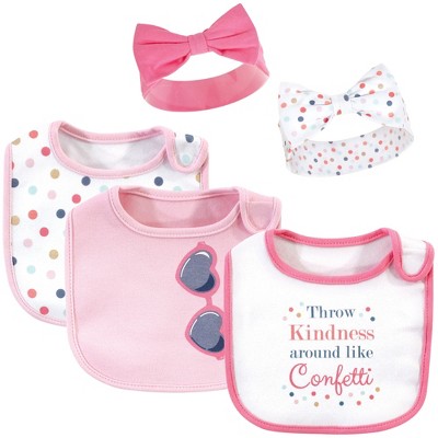 Little Treasure Baby Girl Cotton Bib and Headband Set 5pk, Confetti, One Size