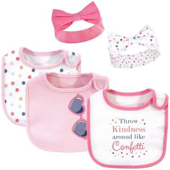 Little Treasure Baby Girl Cotton Bib and Headband Set 5pk, Confetti, One Size