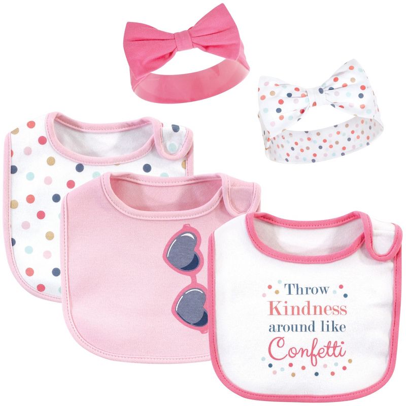 Little Treasure Baby Girl Cotton Bib and Headband Set 5pk, Confetti, One Size, 1 of 2