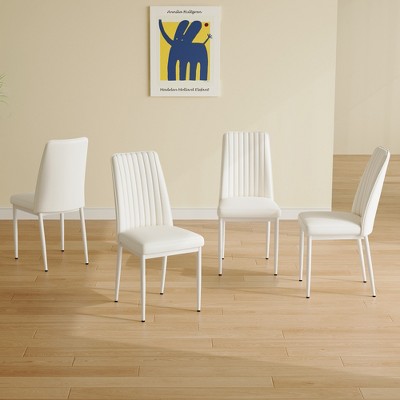 VYNXARIA 4 Dining Chair Set, White Dining Chair Set, PU Material High Back Seat and Sturdy White Leg Chair for Dining Room, Kitchen and Living Room