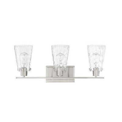 Satin Nickel 3-Light Cylinder Vanity Fixture with Clear Glass Shades