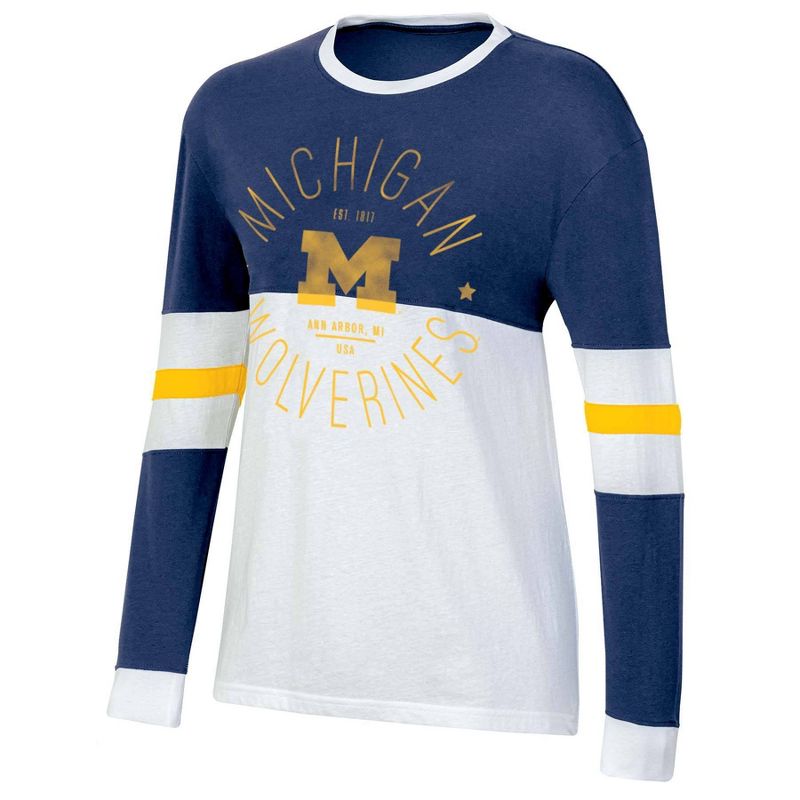 NCAA Michigan Wolverines Women&#39;s Long Sleeve Color Block T-Shirt, 1 of 4