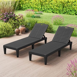 Costway Chaise Lounge Chairs Set of 2 with 5-Position Adjustable Backrests Easy Assembly Black/White/Brown - 1 of 4