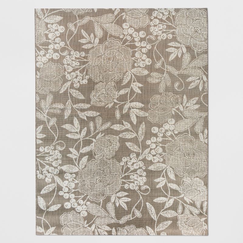 7&#39;10&#34;x10&#39; Vintage Floral Outdoor Rug Neutral - Threshold&#8482;, 1 of 4