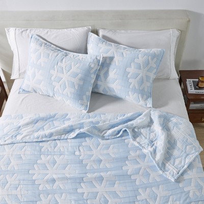 Twin Blue and White Reversible Microfiber Quilt Set