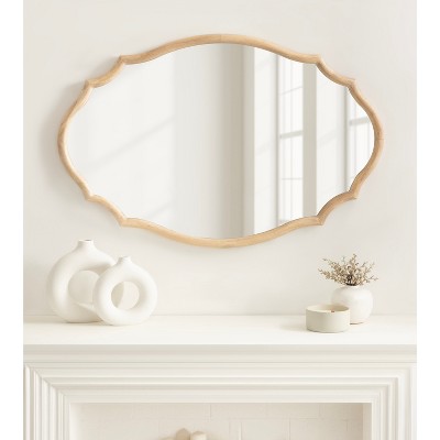 Natural Wood Scalloped Oval Wall Mirror 24x36