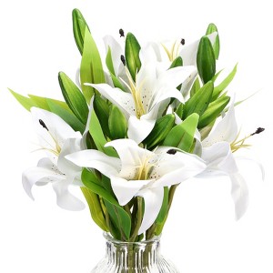 Unique Bargains Home Decor Lily Fake Artificial Flowers in Vase for Centerpiece Table - 1 of 4
