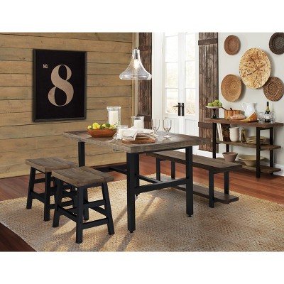 Pomona Reclaimed Wood and Metal Dining Table, Rustic Natural Finish