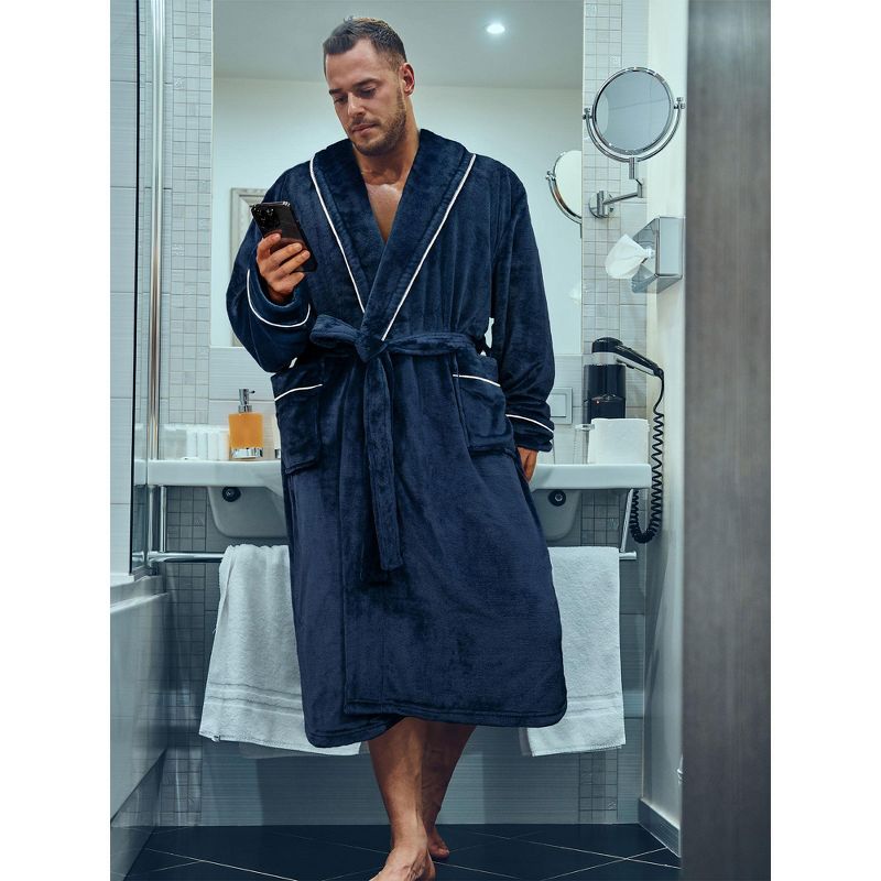 PAVILIA Mens Soft Robe, Plush Warm Bathrobe for Men, Long Spa Fleece Flannel with Shawl Collar, Pockets, Trim Piping, 4 of 8