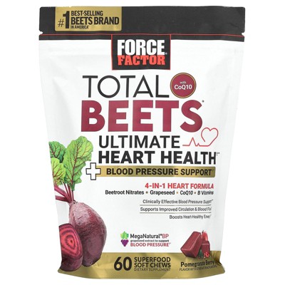 Force Factor Total Beets® With CoQ10, Ultimate Heart Health, Pomegranate Berry, 60 Superfood Soft Chews