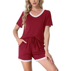 cheibear Women's Soft Shorts Sleeve Nightwear with Pockets Pajama Set 2 Pcs - 1 of 4