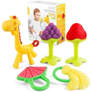 Baby Teething Toys for Newborn (5-Pack) Freezer Safe BPA Free Infant and Toddler Silicone Teethers Soothe Babies Gums, Perfect Baby Gift - 1 of 4