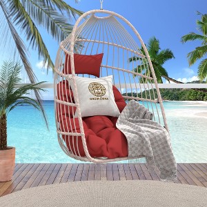 Gulches Red PE Rattan Egg Swing Chair Foldable Outdoor Hanging Chair with Washable Cushion, Stainless Steel Suspension Kit, 270lbs Capacity - 1 of 4