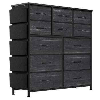 Trinity 12 Drawer Dresser for Bedroom,Tall Fabric Dresser with Side Pockets and Hooks