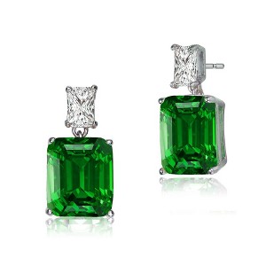 Elegant White Gold Plated Rectangle Stud Earrings Adorned with Vibrant Colored Cubic Zirconia for a Bold and Refined Look - 1 of 3