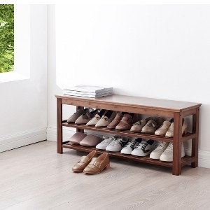 Modern Simple Style Shoe Stool, Bamboo Wooden Shoe Bench, Double Storage Shoe Cabinet for Hallway, Bedroom Balcony - 1 of 4