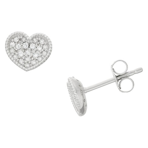 Details about   Sterling Silver White Pave CZ Heart Kids Girls Stud Earrings 