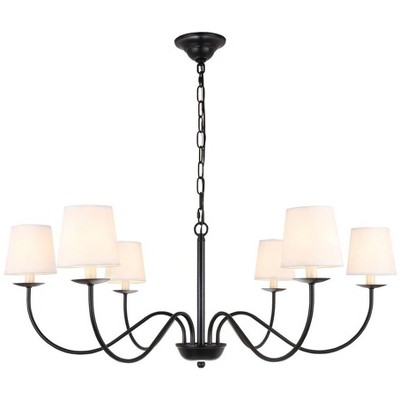 Elegant Eclipse 6-Light Chandelier with Black Finish and White Linen Shade