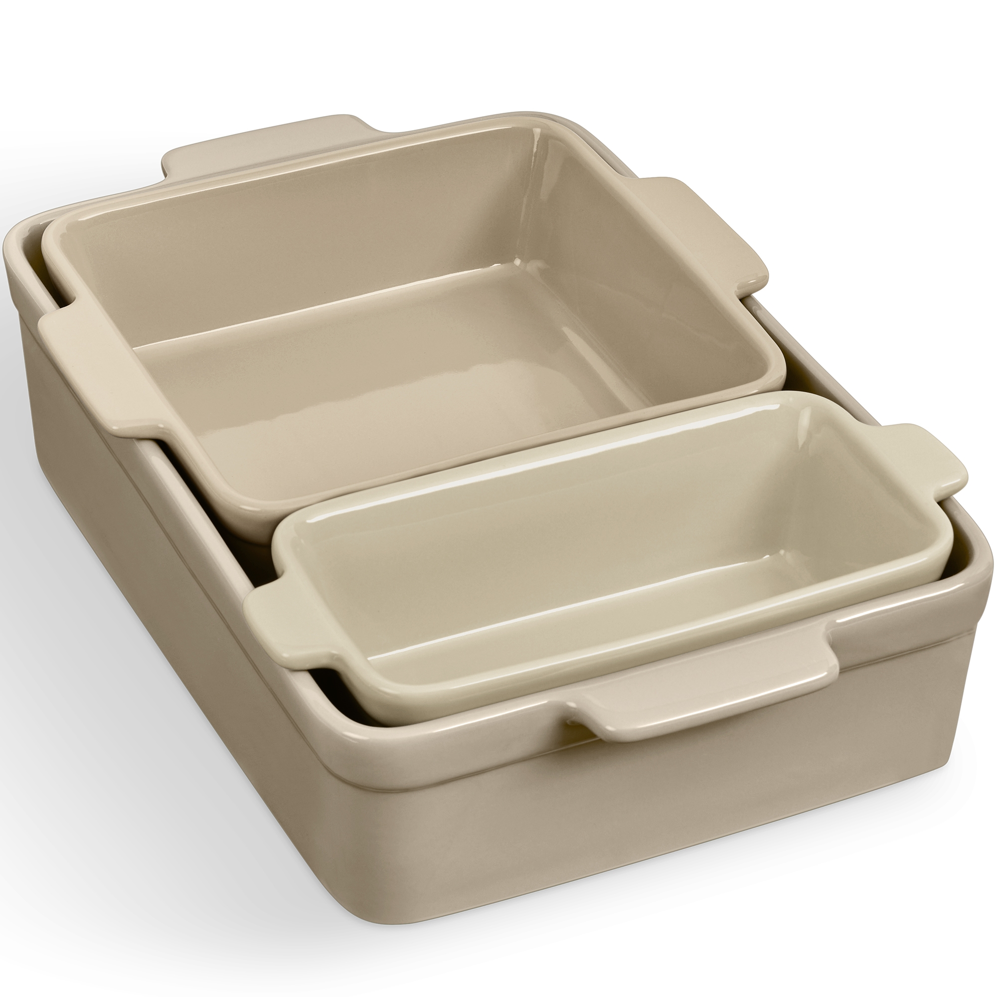 Best Choice Products 3-Piece Ceramic Bakeware Set, Stoneware Baking Dishes, Casserole Serving Set - Mushroom Beige