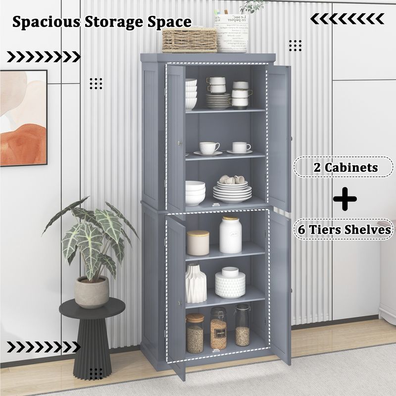72.4" Minimalist Freestanding Kitchen Storage Cabinet Organizer, Kitchen Pantry with 4 Doors and Adjustable Shelves-ModernLuxe, 4 of 11