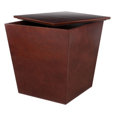 Transitional Walnut Wood Storage Cube End Table 18.5"