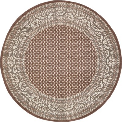 Brown Synthetic Round Stain-Resistant Indoor Area Rug