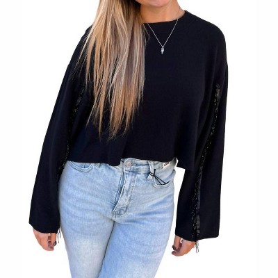 Women's Valentina Sweater Rhinestone Fringed Sleeves - VOCAL APPAREL