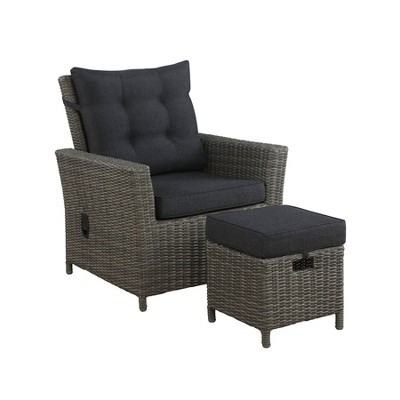 2pc Asti Wicker Outdoor Recliner & 15" Ottoman Patio Seating Set - Gray - Alaterre Furniture