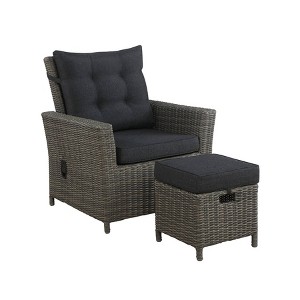 2pc Asti Wicker Outdoor Recliner & 15" Ottoman Patio Seating Set - Gray - Alaterre Furniture: All-Weather, No Assembly Required - 1 of 4