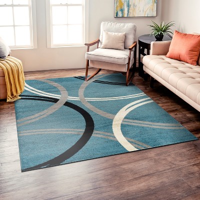 Blue Abstract Circles Design Reversible Square Area Rug