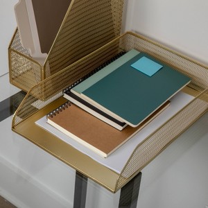 Martha Stewart 2pc Mesh Metal Paper Letter Inbox Gold - 1 of 4