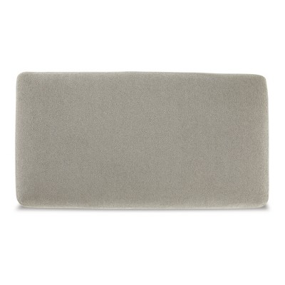Beige Contemporary Upholstered Ottoman with Dark Wood Legs