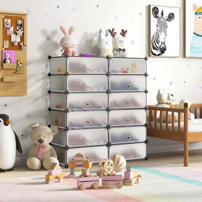 White Stackable 12-Cube Plastic Shoe Cabinet