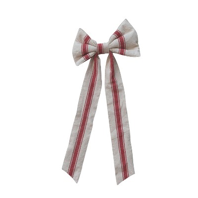 Storied Home Woven Cotton Clip-on Bow Holiday Decor with Stripes, Natural and Red