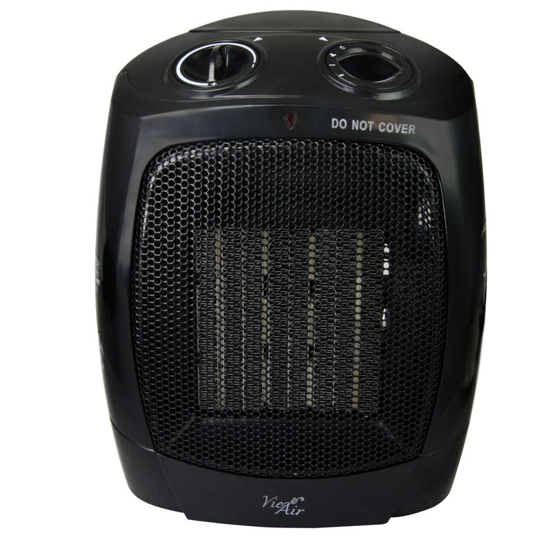Vie Air 1500W Portable 2-Settings Office Black Ceramic Heater with Adjustable Thermostat, 1 of 6