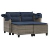 vidaXL Patio Sofa 2-Seater with Canopy and Stools Gray Poly Rattan - 4 of 4