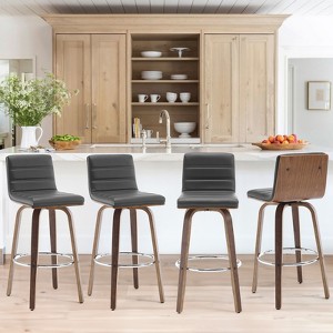 Bekrvio 26"/29" Swivel Bar Stools Set of 1/2/3/4, Faux Leather Upholstered Counter Chairs with Wood Legs, Mid-Century Seating for Kitchen Island - 1 of 4