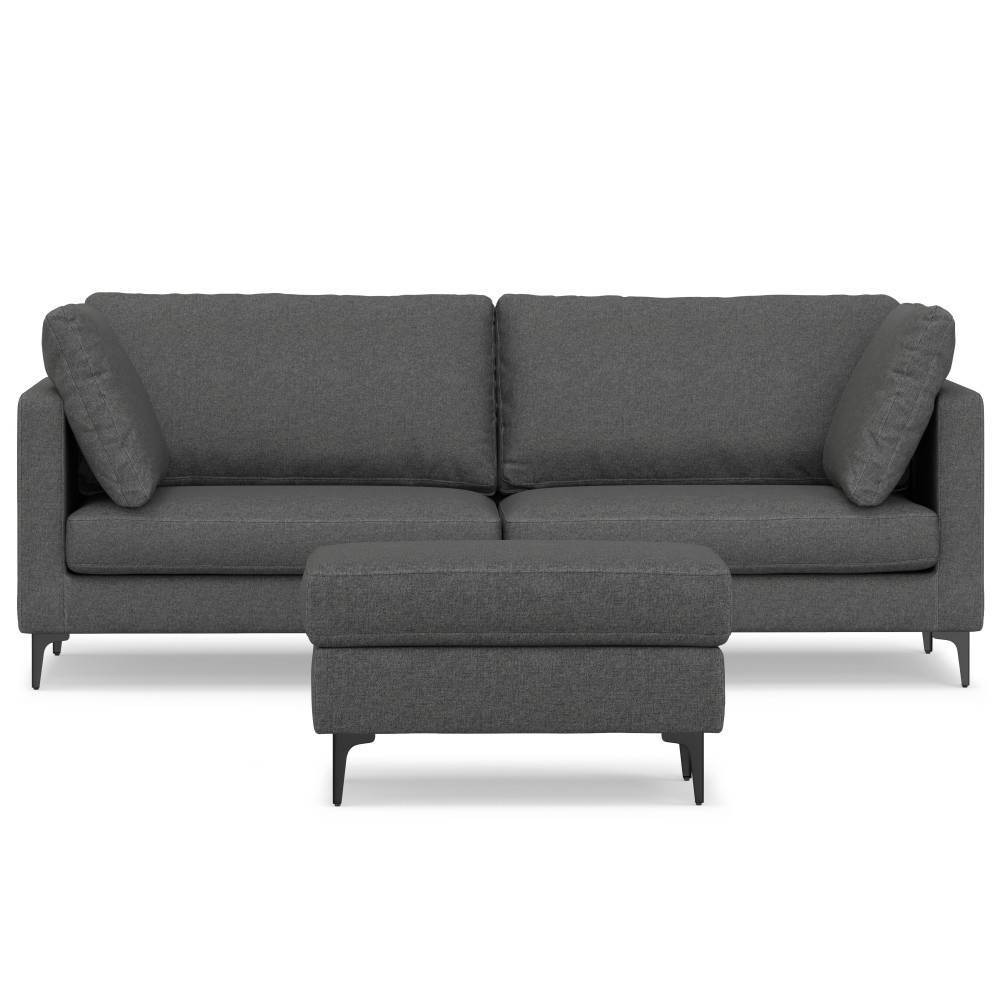 WyndenHall 90" Lana Mid Century Sofa with Ottoman Set Pebble Gray