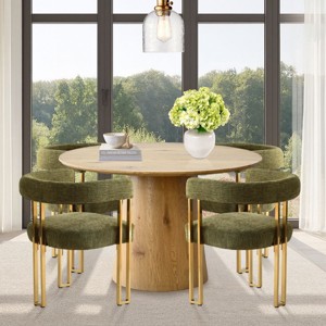5-Pcs Wood Dining Table Set 47" Extendable Dining Table with 4 Upholstered Chenille Dining Chairs with Arm for Dining Room,Kitchen-Tanpinhause - 1 of 4