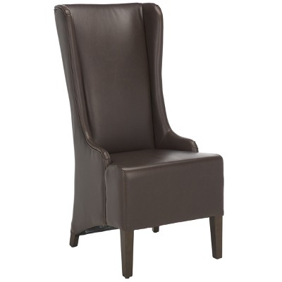 Antique Brown High Back Leather Upholstered Dining Side Chair