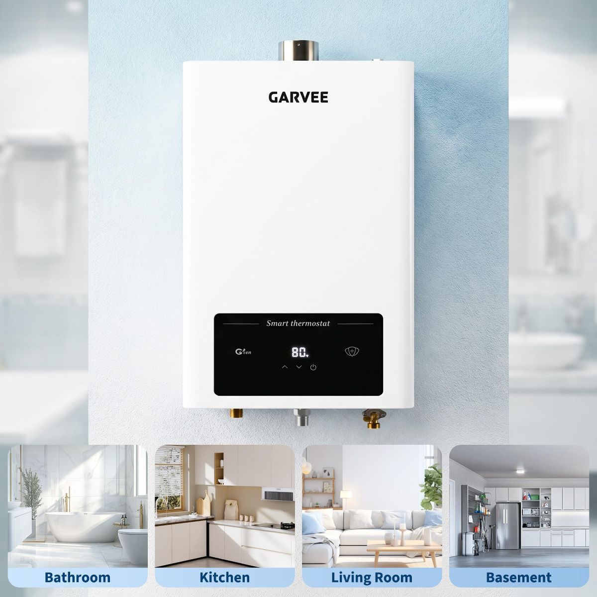 12L Natural Gas Tankless Water Heater Whole House Constant Temperature Instant Hot Digital Display Indoor Wall-Mounted with Accessories