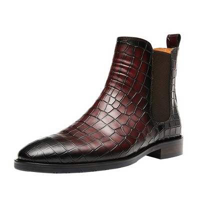 Santimon Men's Chelsea Boots Dress Ankle Boots Crocodile Print Genuine Leather Boots